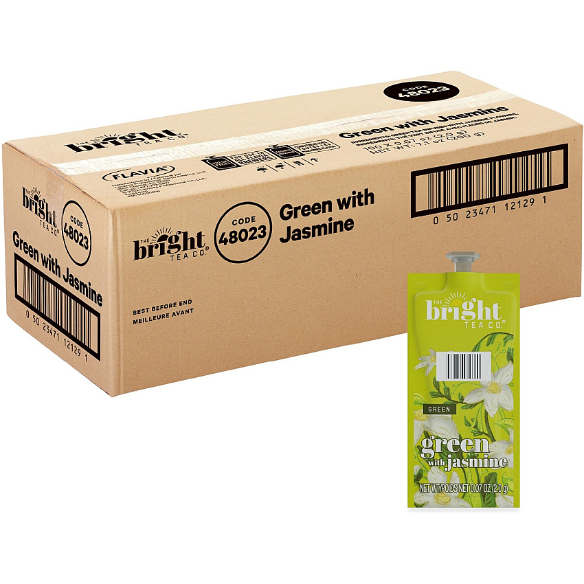 The Bright Tea Co. Jasmine Green Tea Freshpack Compatible with Flavia Aroma, Flavia Creation 300, FLAVIA Creation 600 - Green Tea - 100 / Carton (48023)