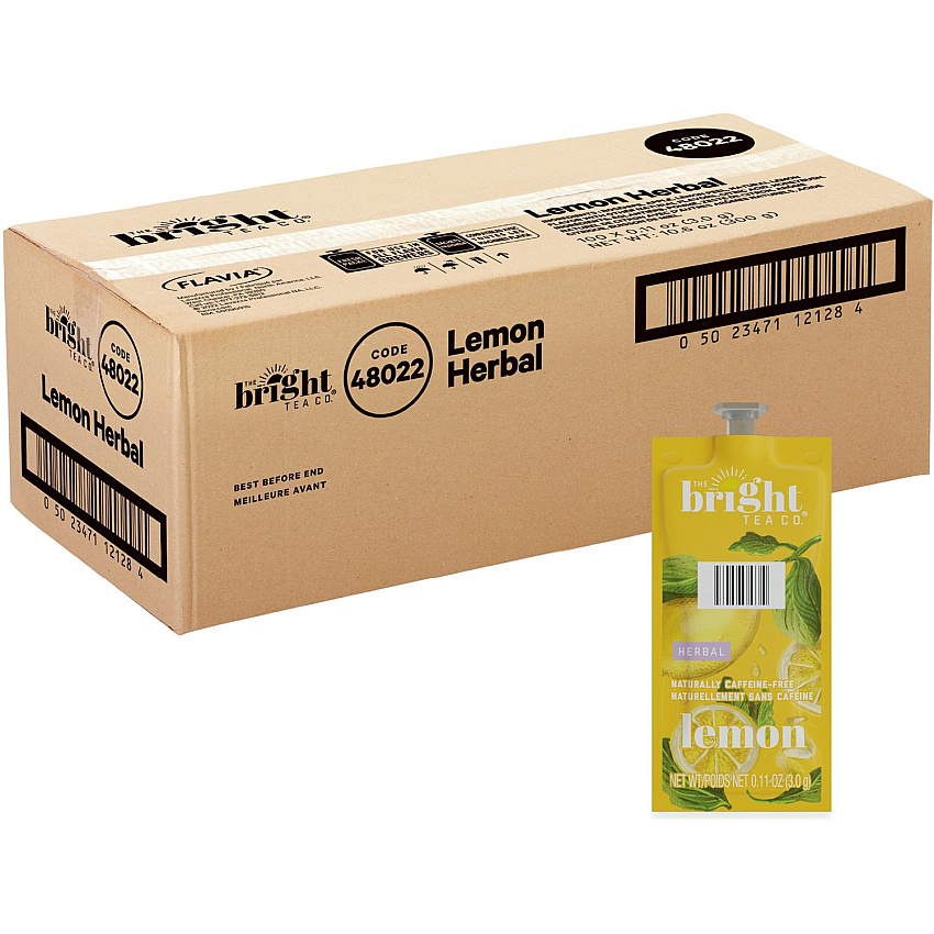 The Bright Tea Co. Lemon Herbal Tea Freshpack Compatible with Flavia Aroma, Flavia Creation 300, FLAVIA Creation 600 - Herbal Tea - 100 / Carton (48022)