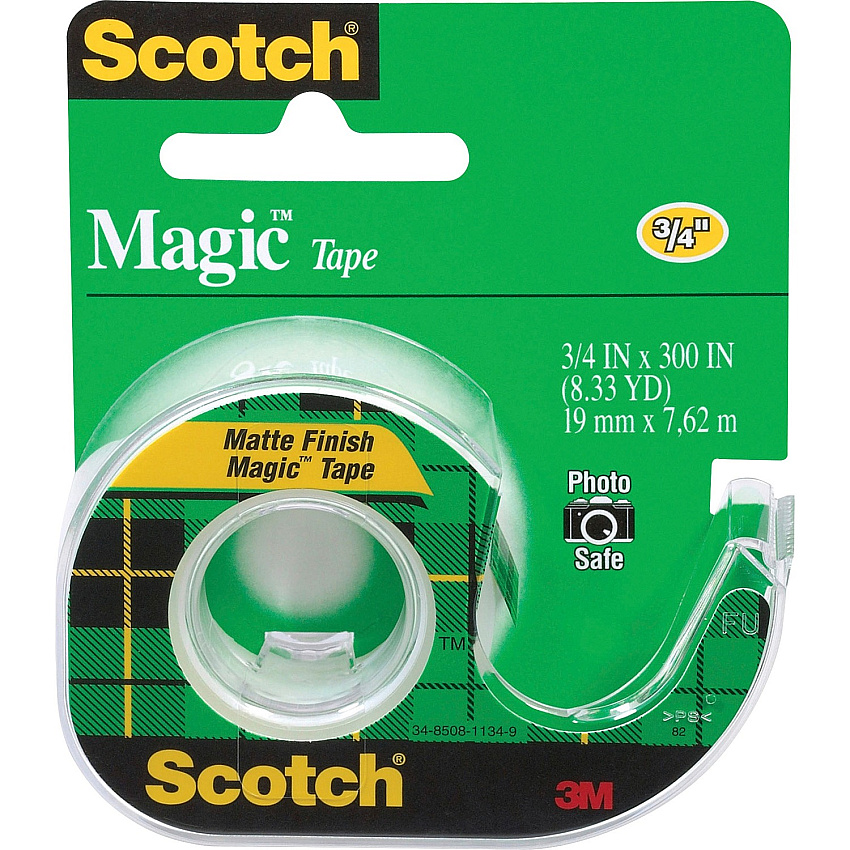 Scotch Magic Matte Finish Tape 25 ft Length x 0.75" Width - 1" Core - Clear - Adhesive Backing - Dispenser Included - Handheld Dispenser - 12 / Box (105BX)