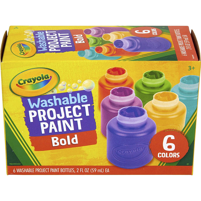 Crayola Washable Project Paint 6 Color(s) - Yellow, Green, Yellow Orange, Red Orange, Fuchsia, Blue, Violet, Teal - Washable - 6 / Pack (542403)