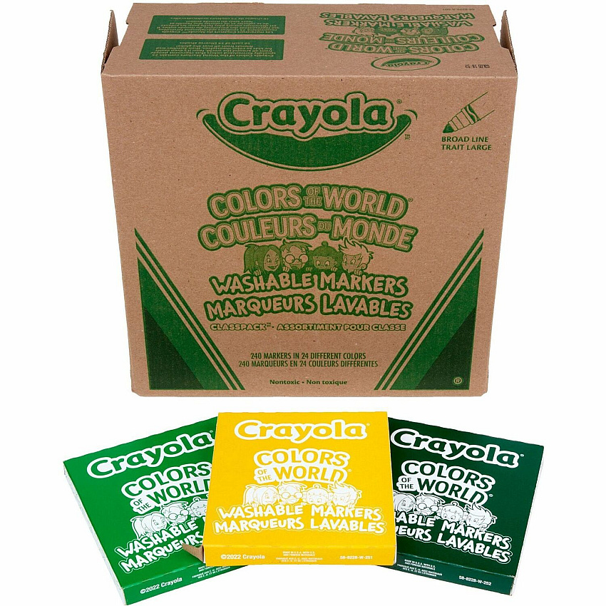 Crayola Multicultural Colors Washable Markers Broad Marker Point - Washable - Assorted, Almond, Gold, Rose Ink - 240 / Box (588228)