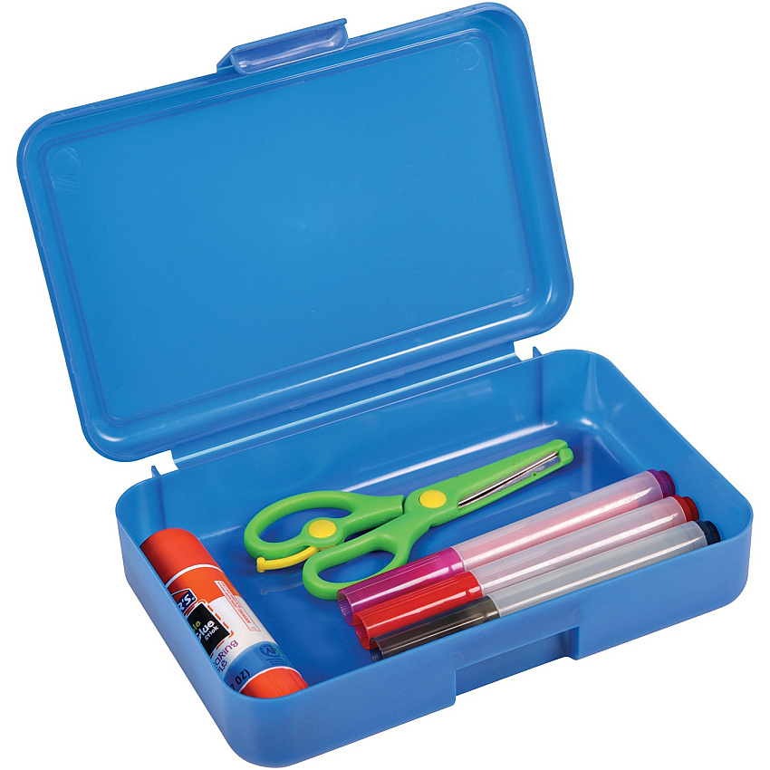 Deflecto Antimicrobial Pencil Box Blue External Dimensions: 5.4" Width x 8" Depth x 2" Height - Snap Closure - Plastic - Blue - For Pencil, Marker, Supplies - 1 Each (39504BLU)