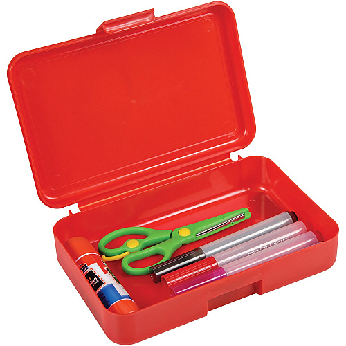 Deflecto Antimicrobial Pencil Box Red External Dimensions: 5.4" Width x 8" Depth x 2" Height - Snap Closure - Plastic - Red - For Pencil, Marker, Supplies - 1 Each (39504RED)
