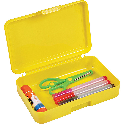 Deflecto Antimicrobial Pencil Box Yellow External Dimensions: 5.4" Width x 8" Depth x 2" Height - Snap Closure - Plastic - Yellow - For Pencil, Marker, Supplies (39504YEL)