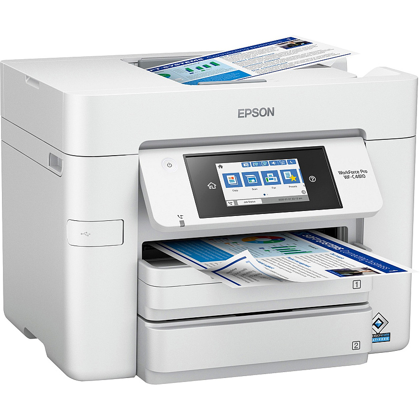 Epson WorkForce Pro WF-C4810 Inkjet Multifunction Printer - Color Copier/Fax/Printer/Scanner - Automatic Duplex Print - Color Scanner - 1200 dpi Optical Scan - Color Fax - Wireless LAN - For Plain Paper Print - 1 Each (C11CJ05205)