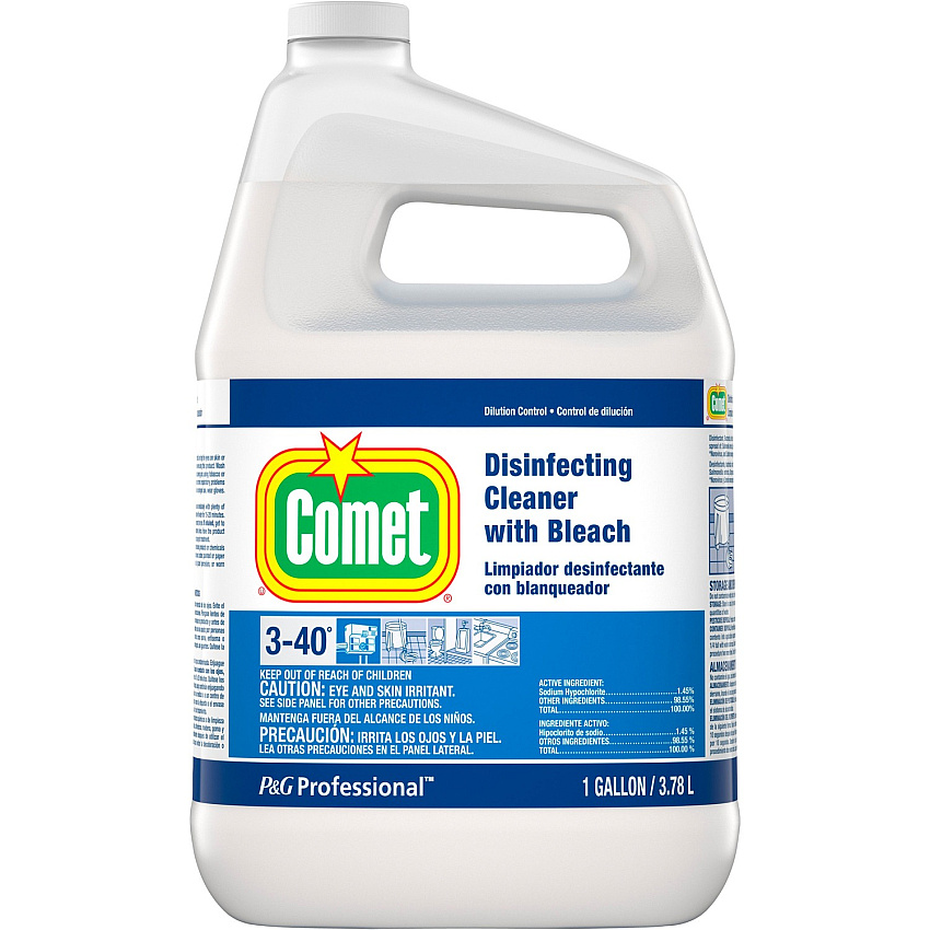 Comet Disinfecting Cleaner With Bleach Concentrate - 128 fl oz (4 quart) - Heavy Duty, Non-abrasive - Clear - 3 / Carton (30250)