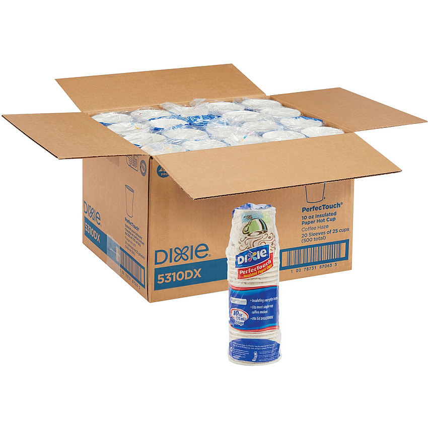 Dixie PerfecTouch 10 oz Insulated Paper Hot Coffee Cups by GP Pro 10 fl oz - White - Paper - Hot Drink - 25/Pack - 20 / Carton (5310DXCT)
