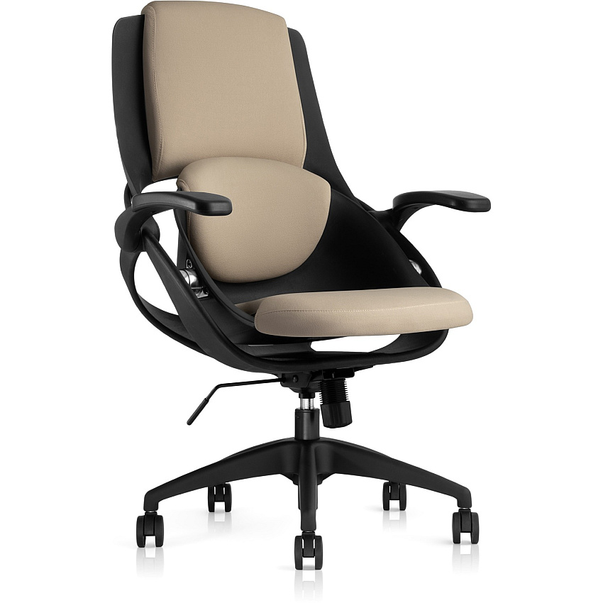 all33 BackStrong C1 Task Chair Tan Fabric Seat - Black Frame - 5-star Base - Black, Tan - Armrest - 1 Each (BSBTF50510)