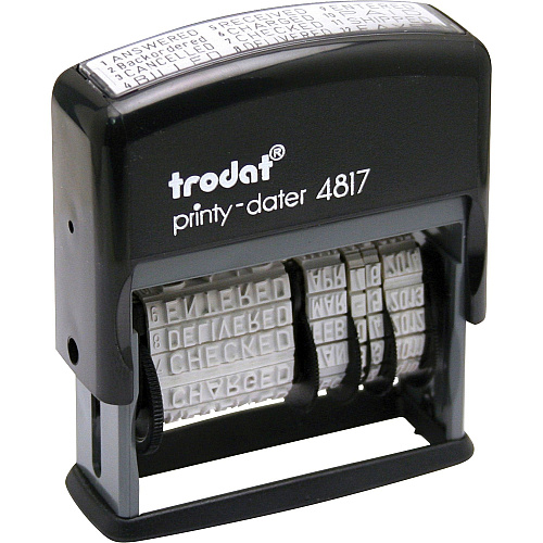 Trodat 12-Message Business Stamp Message Stamp - ANSWERED, BACKORDERED, CANCELLED, BILLED, RECEIVED, CHARGED, CHECKED, DELIVERED, ENTERED, PAID, SHIPPED, ... - 0.38" Impression Width - 10000 Impression(s) - Black - Plastic Plastic - Recycled - 1 E (E4817)