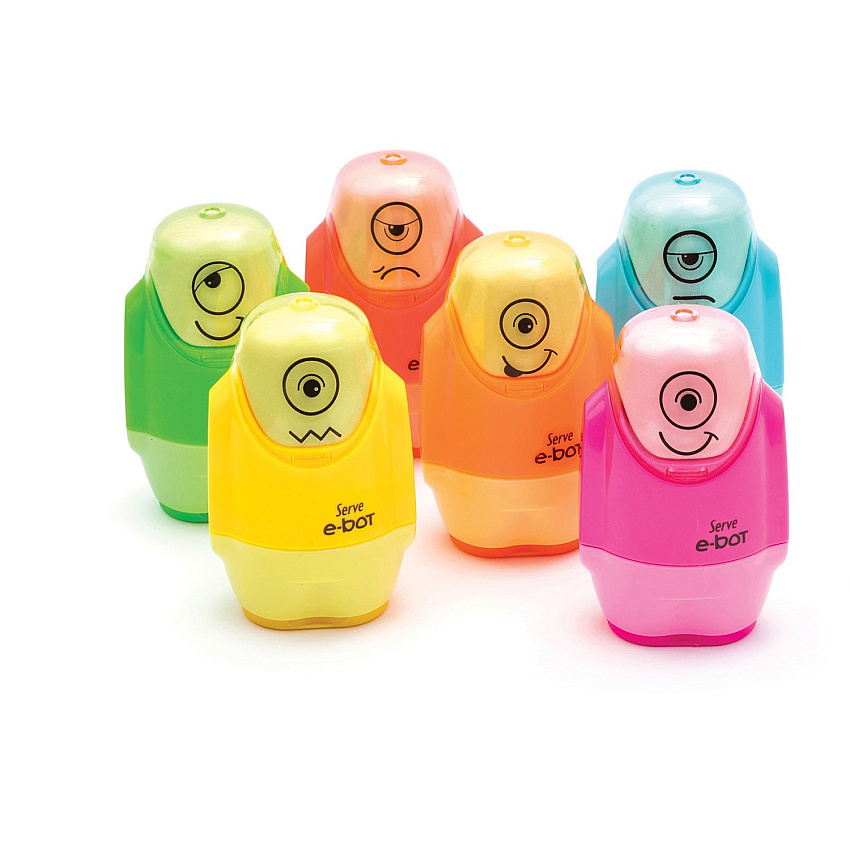 Serve E-Bot Eraser & Sharpener 2 Hole(s) - Plastic - Multicolor - 1 Each (EBOT9KTKR)