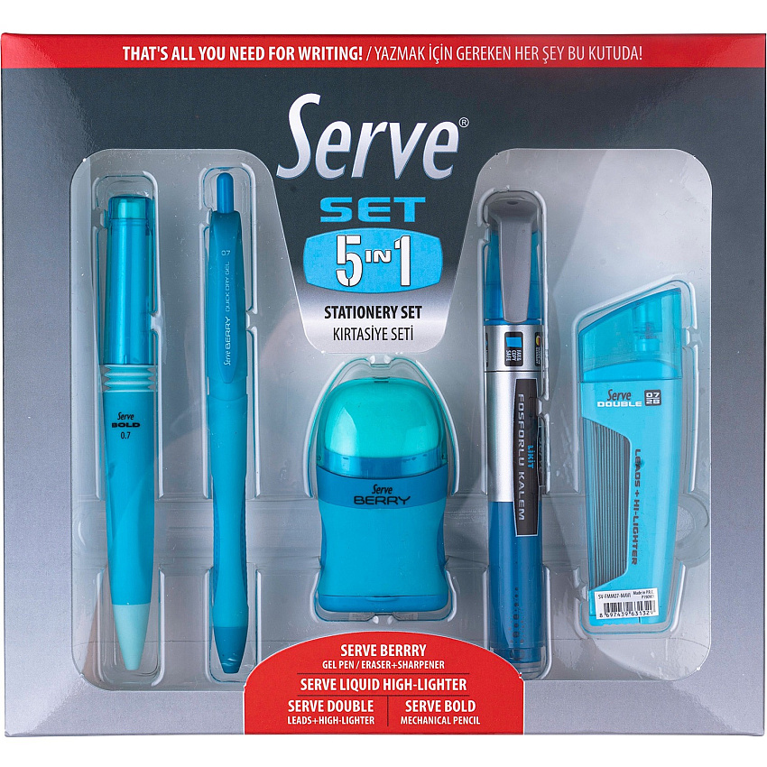 So-Mine Serve 5 in 1 Stationery Set Blue - 5 / Pack (5IN1SET07FM)