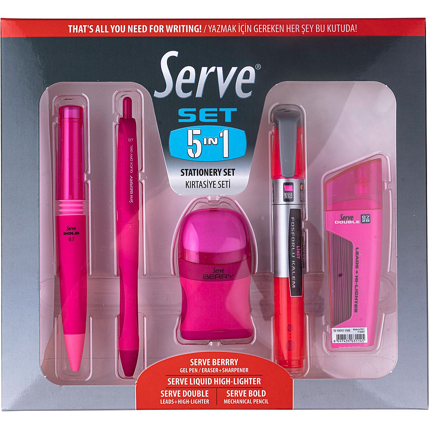 So-Mine Serve 5 in 1 Stationery Set Pink - 5 / Pack (5IN1SET07FP)