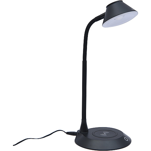 Data Accessories Company MP-323 LED Desk Lamp 5 W LED Bulb - Adjustable Brightness, Qi Wireless Charging, Flicker-free, Glare-free Light, Dimmable, Touch Sensitive Control Panel, Flexible Neck - Desk Mountable - Black - for Desk, Phone (02343)