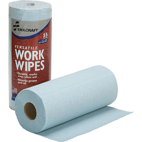 AbilityOne 7920016848963, SKILCRAFT Industrial Work Wipes, 10.4 x 11, Blue, 55 Wipes/Roll, 30 Rolls/Carton