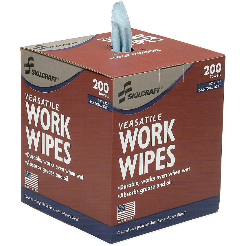 AbilityOne 7920016849744, SKILCRAFT Industrial Work Wipes, 12 x 10, Blue, 200/Carton