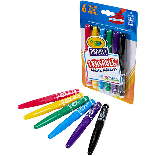 Crayola Project Erasable Poster Markers Chisel Marker Point - Erasable - Red, Yellow, Green, Blue, Purple, Black Ink - 6 / Pack (588371)
