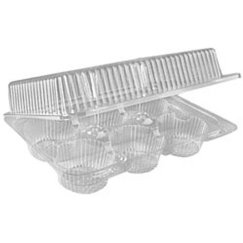 SEPG Hinged 6-Count 2.5" Cupcake Container Storing, Food - Clear - Polyethylene Terephthalate (PET) Body - 150 / Carton (427053)
