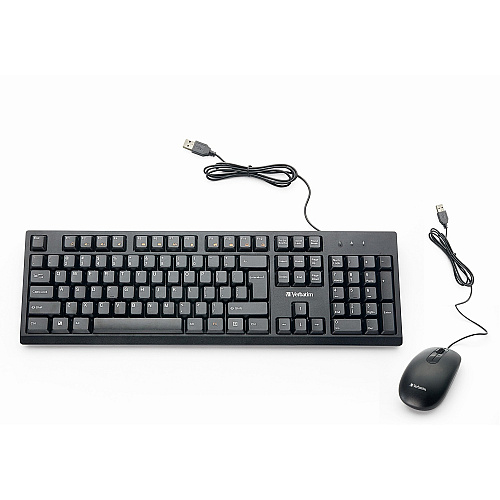 Verbatim Wired Keyboard and Mouse USB Cable Keyboard - USB Mouse - 1000 dpi - Multimedia Hot Key(s) - Symmetrical - Compatible with Linux, Windows, ChromeOS, Mac, PC, Mac OS - 1 Each (70734)