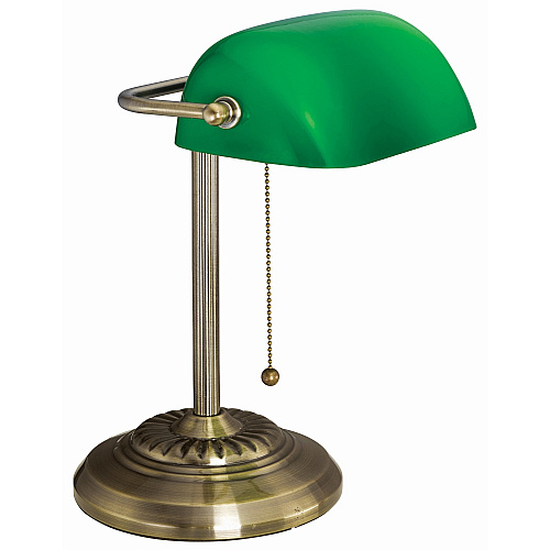 Victory Light Banker's Brass Desk Lamp 12.5" Height - 10 W LED Bulb - Hanging Chain, Durable - Metal - Desk Mountable - Brass, Green - for Desk, Bank, Office, Reception (9B101AB)