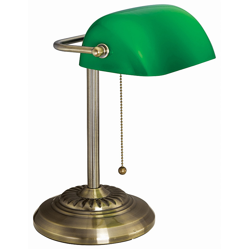 Victory Light Banker's Brass Desk Lamp 12.5" Height - 10 W LED Bulb - Hanging Chain, Durable - Metal - Desk Mountable - Brass, Green - for Desk, Bank, Office, Reception (9B101AB)