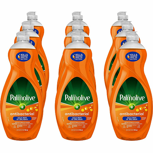 Palmolive&reg; Antibacterial Ult Dish Soap, Liquid, 35.2-oz. Or, 9/CT Concentrate - 35.2 fl oz (1.1 quart) - pH Balanced, Residue-free, Non-abrasive, Antibacterial - Orange - 9 / Carton (US04274ACT)