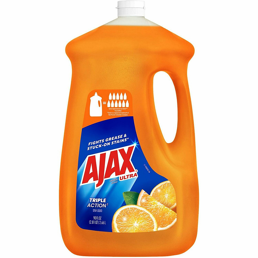 Ajax&reg; Triple Action Liquid Dish Soap, Orange, 90-oz., 4 bottles 90 fl oz (2.8 quart) - Orange Scent - Pleasant Scent, Phosphate-free, Kosher-free - Orange - 4 / Carton (149874CT)
