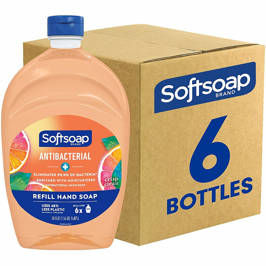 Softsoap Antibacterial Hand Soap Crisp Clean Scent - 1.56 quart - Bacteria Remover - Hand, Skin, Kitchen, Bathroom - Moisturizing - Antibacterial - Orange - Refillable, Recyclable, Paraben-free, Phthalate-free, pH Balanced, Biodegradable - 6  (US05261ACT)