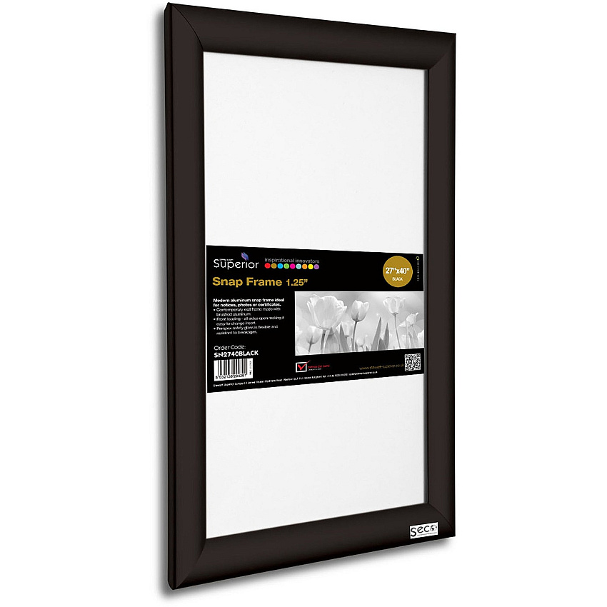 Seco Classic Snap Frame 27" x 40" Frame Size - Rectangle - Black - Aluminum - Black - 1 Each (SN2740BLACK)
