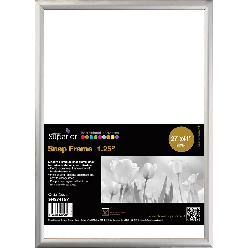Seco Classic Snap Frame 27" x 41" Frame Size - Rectangle - Black - Aluminum - Silver - 1 Each (SN2741SV)