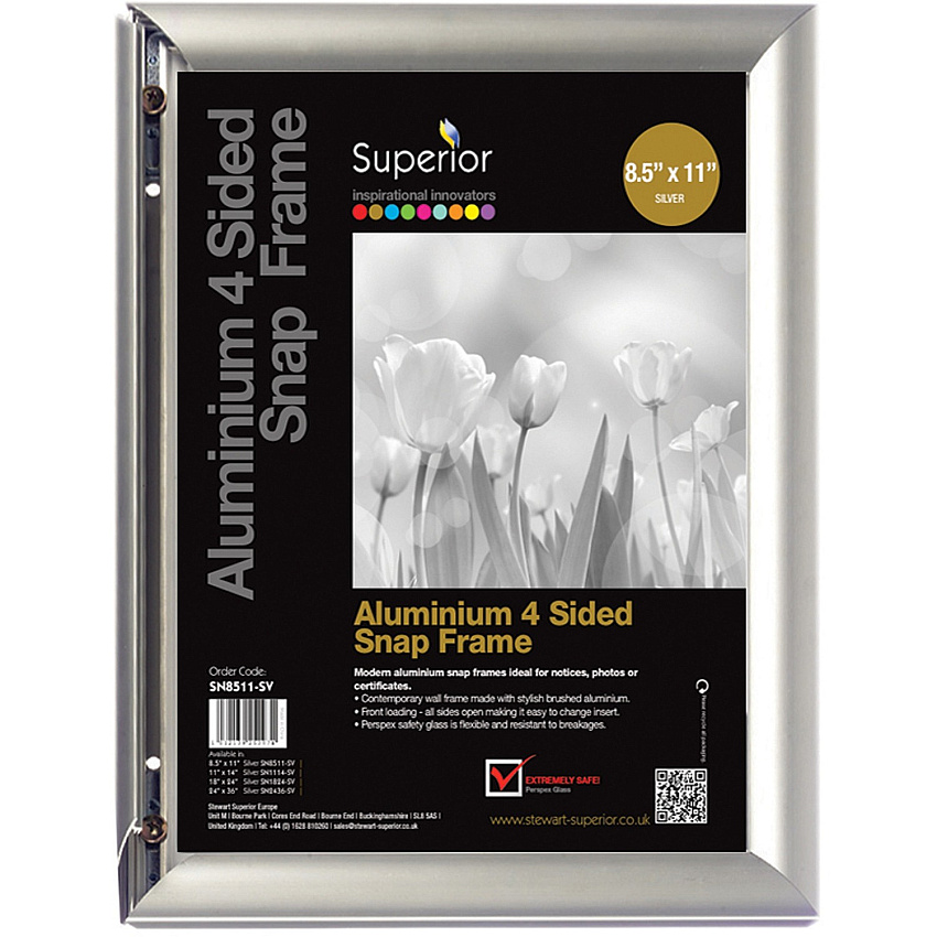 Seco Classic Snap Frame 8.50" x 11" Frame Size - Rectangle - Black - Aluminum - Silver - 1 Each (SN8511SV)