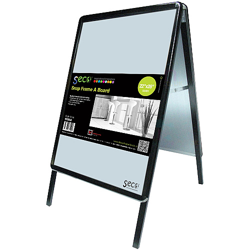 Seco Snap Frame A-board Sidewalk Sign 28" Width x 22" Height - Rectangular Shape - Double Sided - Flexible, Strong, Anti-glare - Galvanized Steel, Polyvinyl Chloride (PVC) - 1 Each (2228ABBLACK)