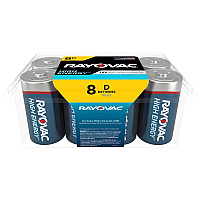 Rayovac High-Energy Alkaline D Batteries For Drain Device, Toy, Flashlight - 8 / Pack (8138PP)