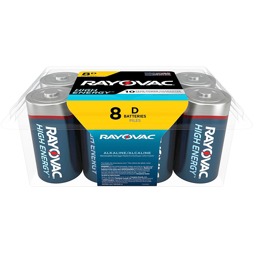 Rayovac High-Energy Alkaline D Batteries For Drain Device, Toy, Flashlight - 8 / Pack (8138PP)