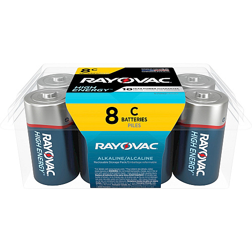 Rayovac High-Energy Alkaline C Batteries For Drain Device, Toy, Flashlight - 8 / Pack (8148PP)