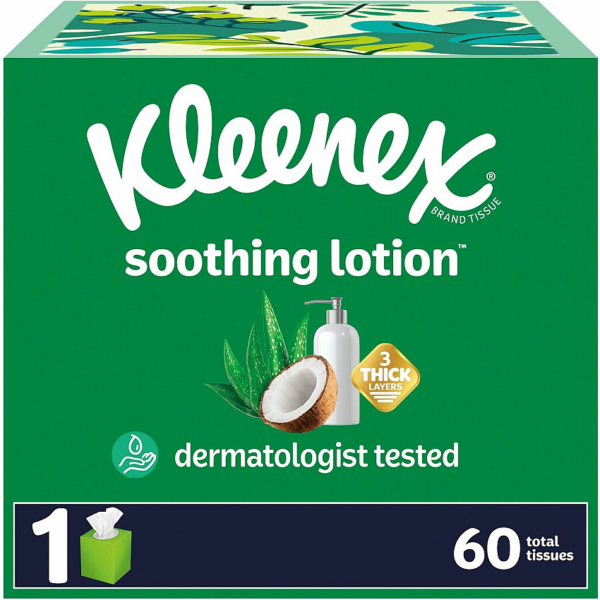 Kleenex&reg; Soothing Lotion Tissues, 3-Ply, 60 Sheet Box, 27 Boxes 3 Ply - WhiteBox - 60/Box - 27 / Carton (54271CT)