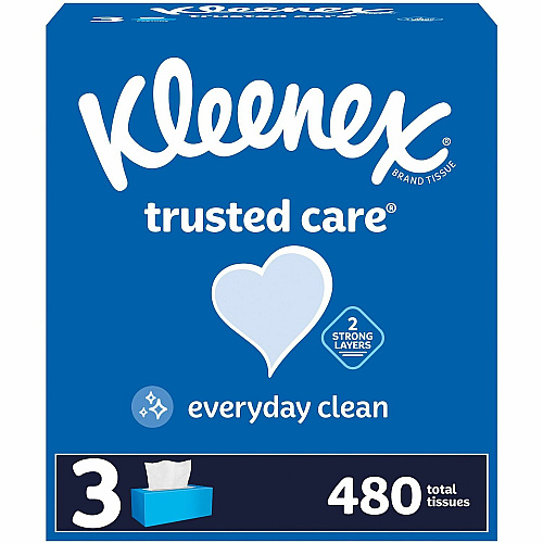 Kleenex trusted care Tissues 2 Ply - 8.40" Width x 8.50" Length - White - 160/Box - 3 / Pack (54303)