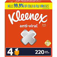 Kleenex&reg; Anti-viral Facial Tissue, 3-Ply, 55 Sheet Box, 4 Boxes 3 Ply - WhiteBox - 55/Box - 4 / Pack (54506)