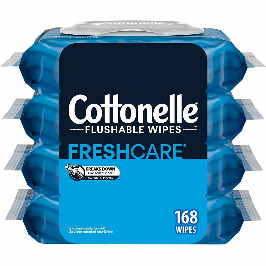 Cottonelle Flushable Wipes 7.25" Length - CleaningRipples Texture - White - FiberPacket - 42/Packet - 4 / Pack (54495)
