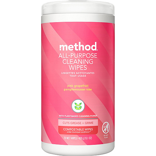 Method All-purpose Cleaning Wipes Pink Grapefruit Scent - Pleasant Scent - Pink - 70/Tub - 1 Each (338527)