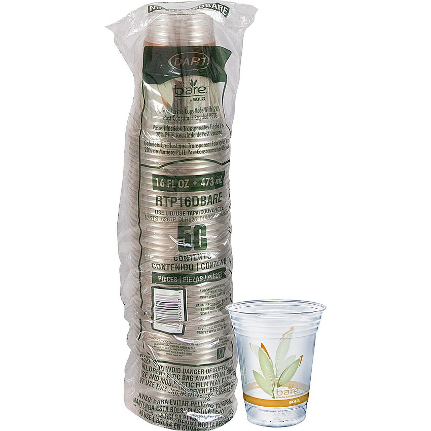 Solo Bare Eco-Forward 16 oz Cold Cups 16 fl oz - Clear - Paper - Cold Drink, Iced Coffee, Beer, Smoothie, Beverage - Recycled - 50 / Pack (RTP16DBARE)
