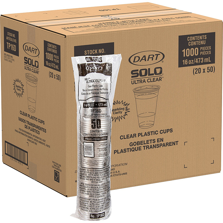 Solo Ultra Clear 16 oz Practical-Fill Cold Cups 16 fl oz - Clear - Polyethylene Terephthalate (PET) - Cold Drink - 50/Pack - 20 / Carton (TP16DCT)