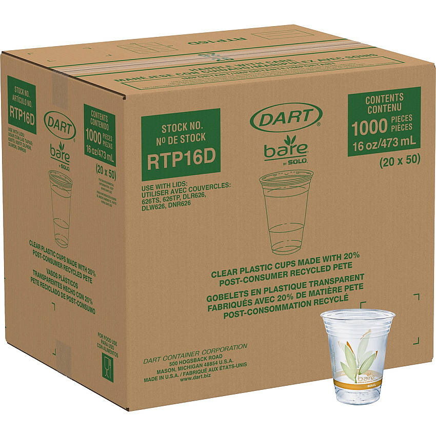 Solo Bare Eco-Forward 16 oz Cold Cups 16 fl oz - Clear - Paper - Cold Drink, Iced Coffee, Smoothie, Beverage, Beer - Recycled - 50/Pack - 20 / Carton (RTP16DBARECT)