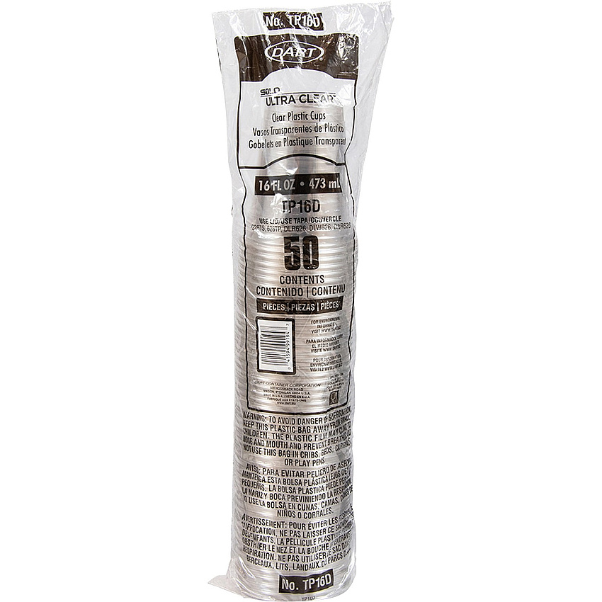 Solo Ultra Clear 16 oz Practical-Fill Cold Cups 16 fl oz - Clear - Polyethylene Terephthalate (PET), Plastic - Cold Drink, Smoothie, Iced Coffee, Frozen Drinks, Beer - 50 / Pack (TP16D)