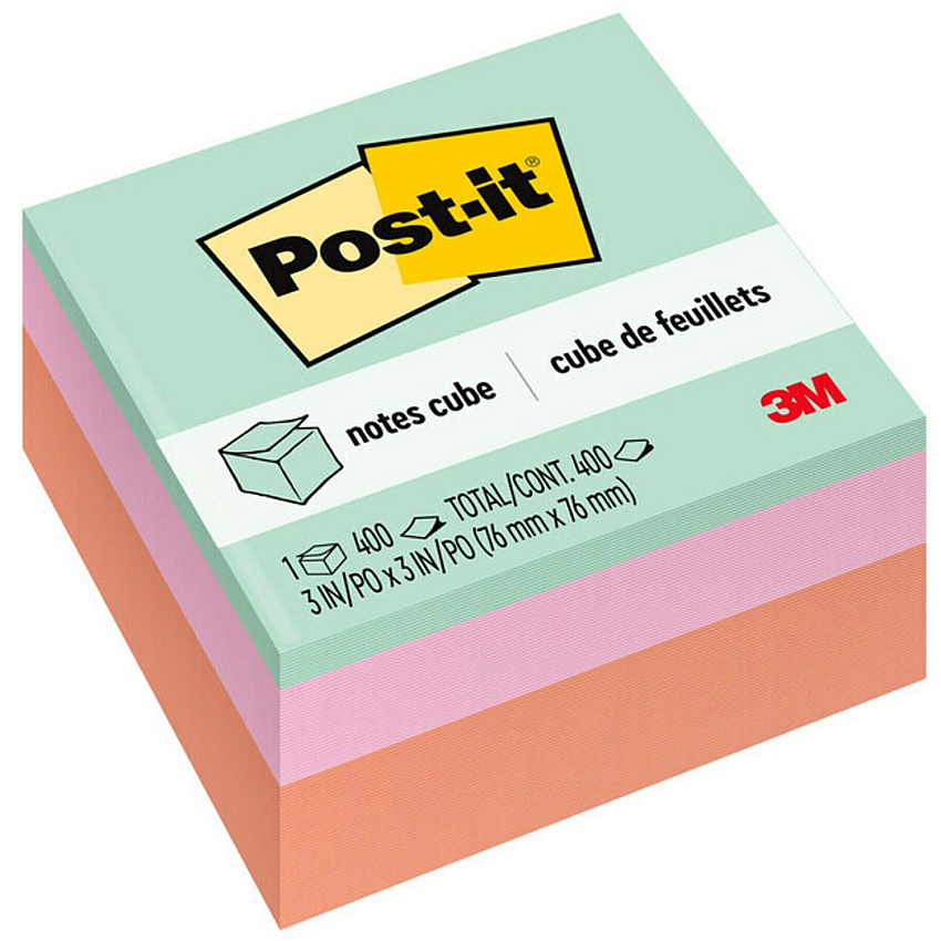 Post-it&reg; Super Sticky Notes Cubes 3" Flag/Note Width x 3" Flag/Note Length - Square - 400 Sheets per Pad - Multicolor - Sticky, Adhesive - 1 Pack (2027PAS)