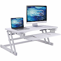 Rocelco ADR 32" Adjustable Desk Riser with EVR Up to 32" Screen Support - 30 lb Load Capacity - 16.75" Height x 32" Width x 23.60" Depth - Desktop, Tabletop - White - For Monitor, Notebook, Keyboard, Workstation - Sturdy, Handle, Ergonomic, Keyboa (RADRW)
