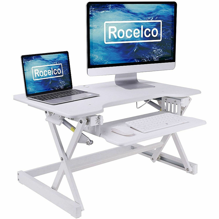 Rocelco EADRW- Sit Stand Desk Riser 7" Height x 34.50" Width x 23" Depth - Desktop - Black - For Monitor, Notebook, Keyboard, Workstation - Sit-stand, Keyboard Tray, Ergonomic, Sturdy, Handle, Cable Management - 1 Each (READRW)