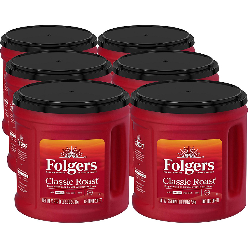 Folgers&reg; Ground Classic Roast Coffee Medium - 25.9 oz Per Canister - Ground - Classic Roast - 6 / Carton (30407CT)