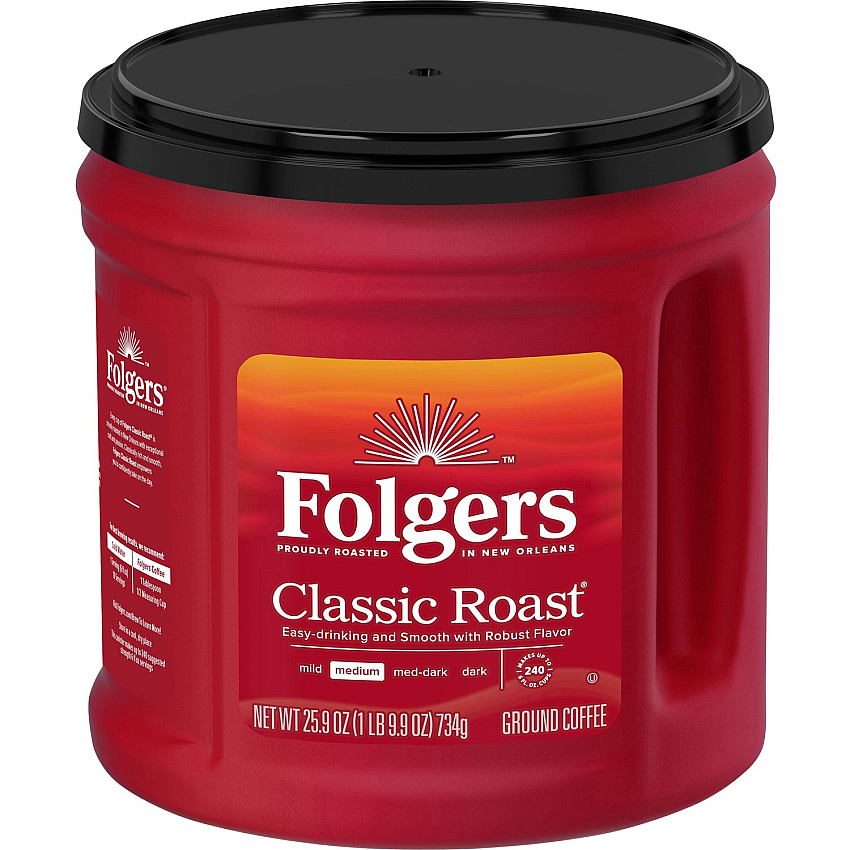 Folgers&reg; Ground Classic Roast Coffee Medium - 25.9 oz Per Canister - Ground - Classic Roast - 1 Each (30407)