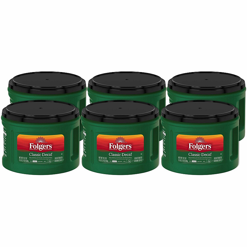 Folgers&reg; Classic Decaf Coffee Medium - 19.2 oz Per Canister - Ground - Classic - Decaffeinated - 6 / Carton (30406CT)