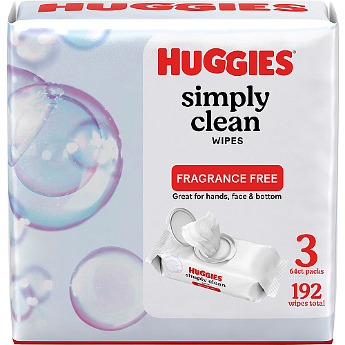Huggies Simply Clean Wipes WhitePacket - 64/Packet - 3 / Pack (54483)